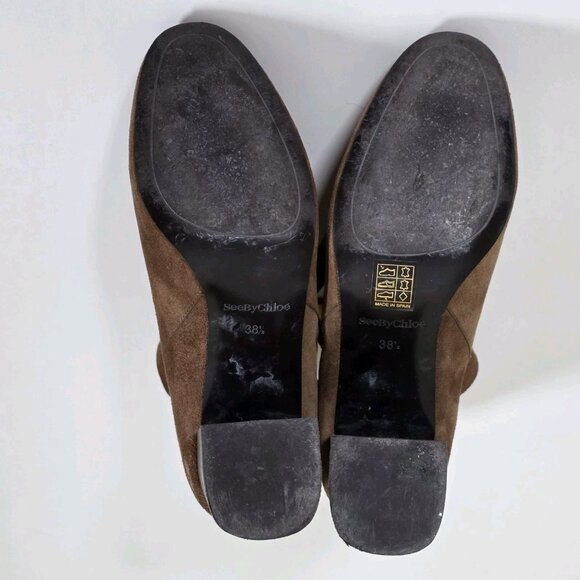 See By Chloe Brown Suede Ankle Booties US 8.5 EU 38.5 Spain Stacked Heel Elegant - Picture 10 of 16